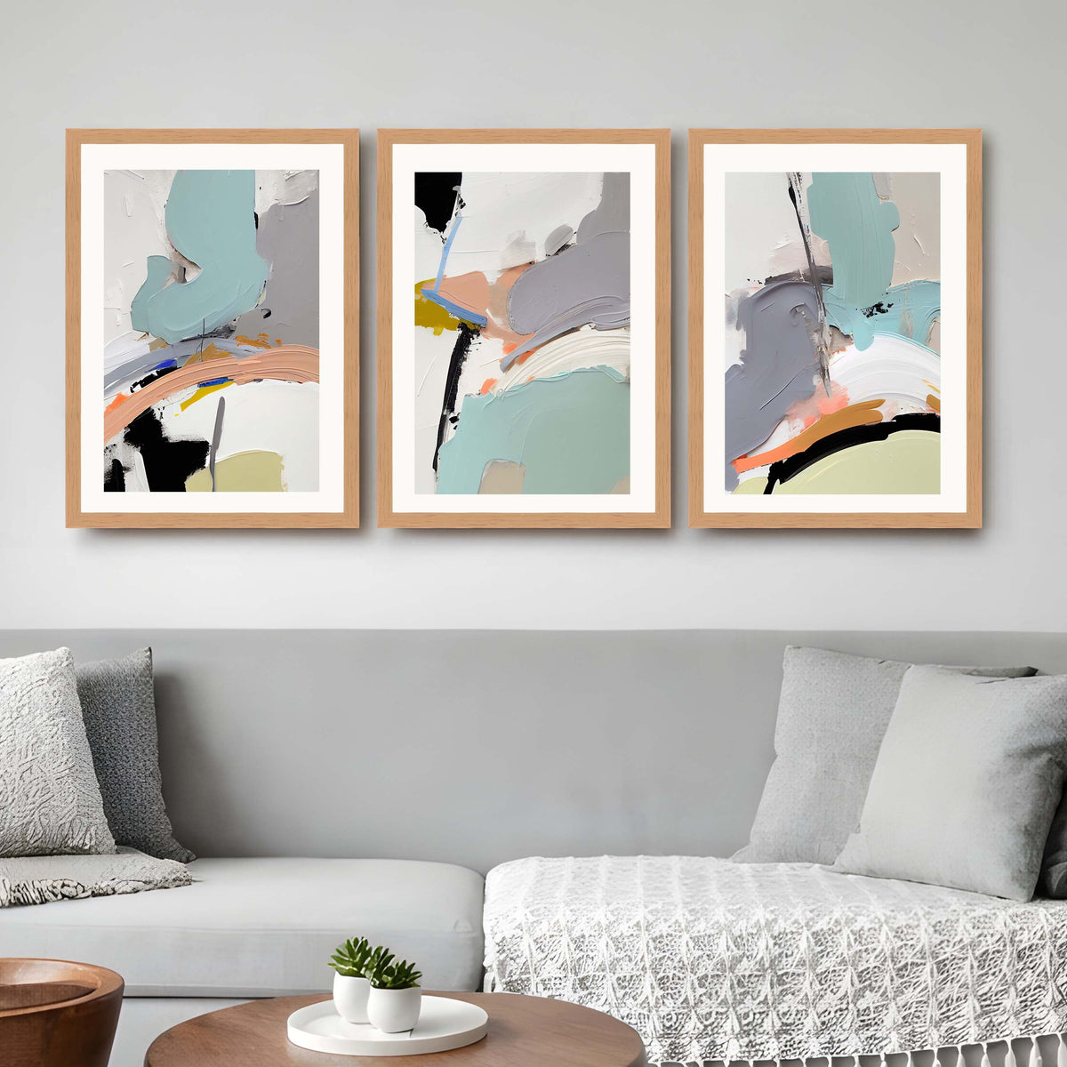 Soft Teal Abstract Gallery Wall Canvas Artwork Set of 3 - 18 x 24 Inches – Asha Art Studio – Image 9
