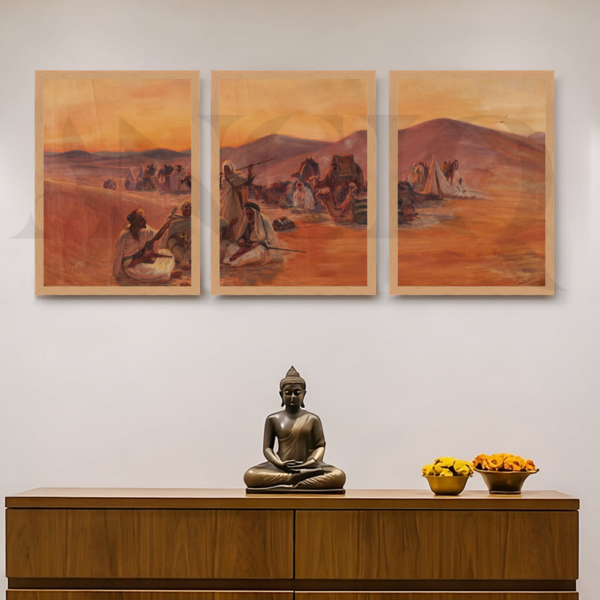 Desert Caravan Narrative Gallery Wall – Set of 3 Vintage Artworks - 18 x 24 Inches – Asha Art Studio – Image 9