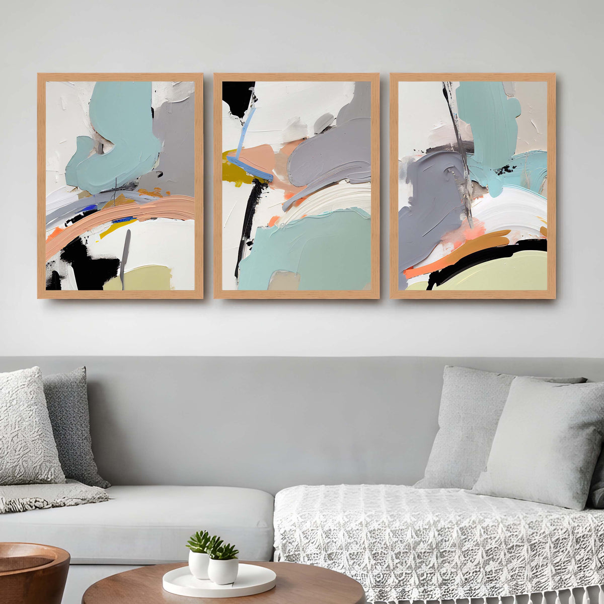 Soft Teal Abstract Gallery Wall Canvas Artwork Set of 3 - 18 x 24 Inches – Asha Art Studio – Image 5