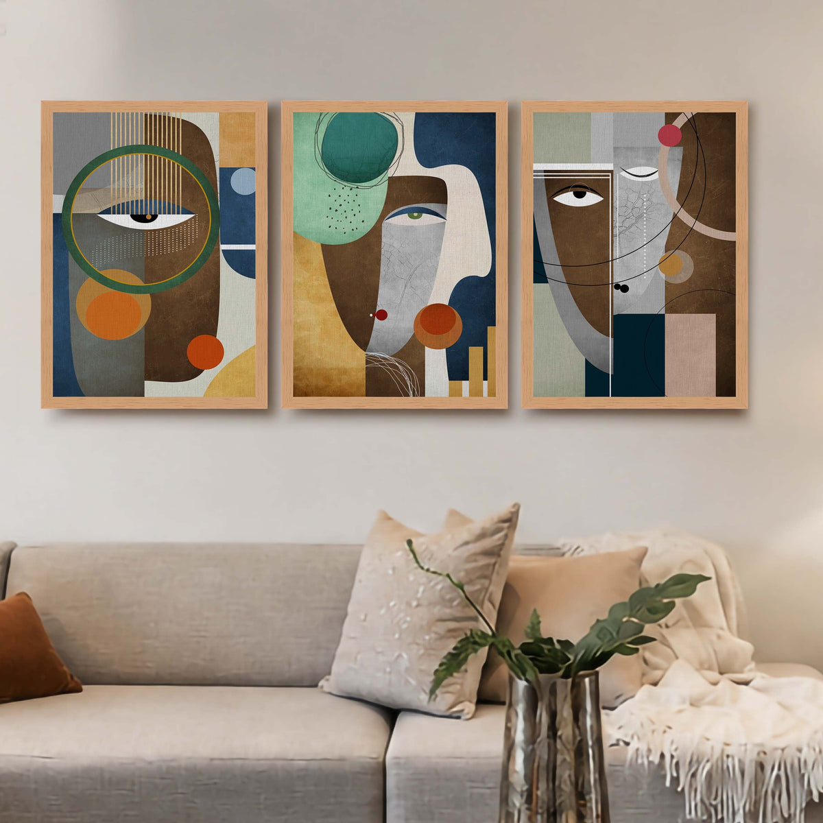 Modern Abstract Face Gallery Wall Canvas Artwork Set of 3 - 18 x 24 Inches – Asha Art Studio – Image 5