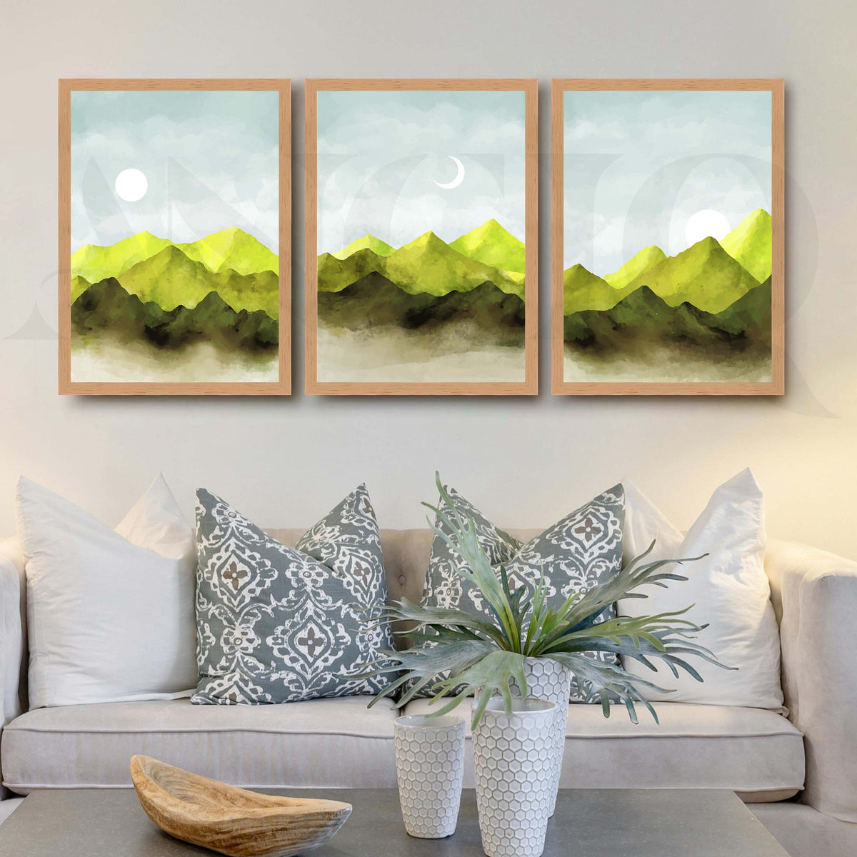 Misty Green Mountain Gallery Wall Artwork Set of 3 – Asha Art Studio – Image 5