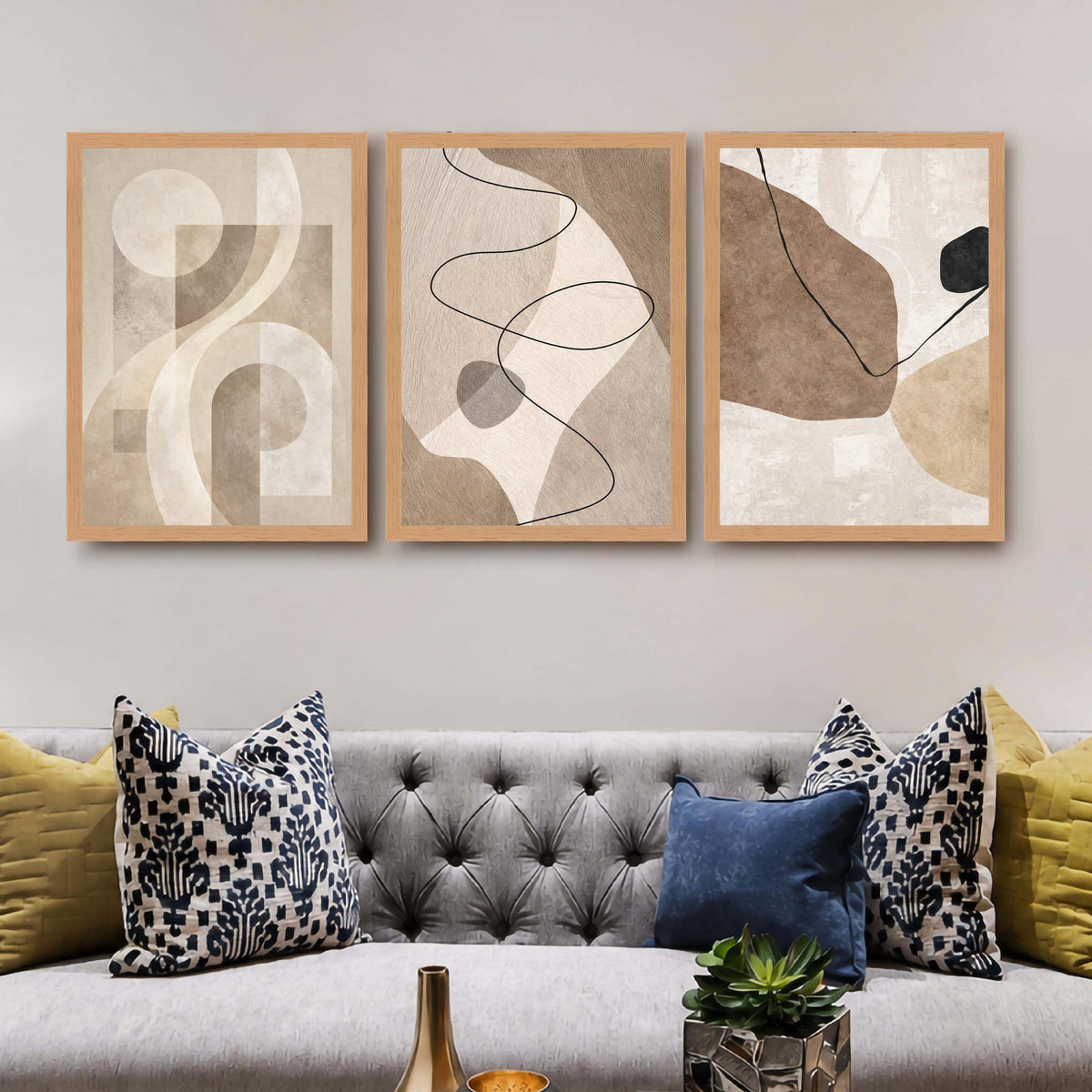 Neutral Line Abstract Gallery Wall Canvas Artwork Set of 3 - 18 x 24 Inches – Asha Art Studio – Image 5