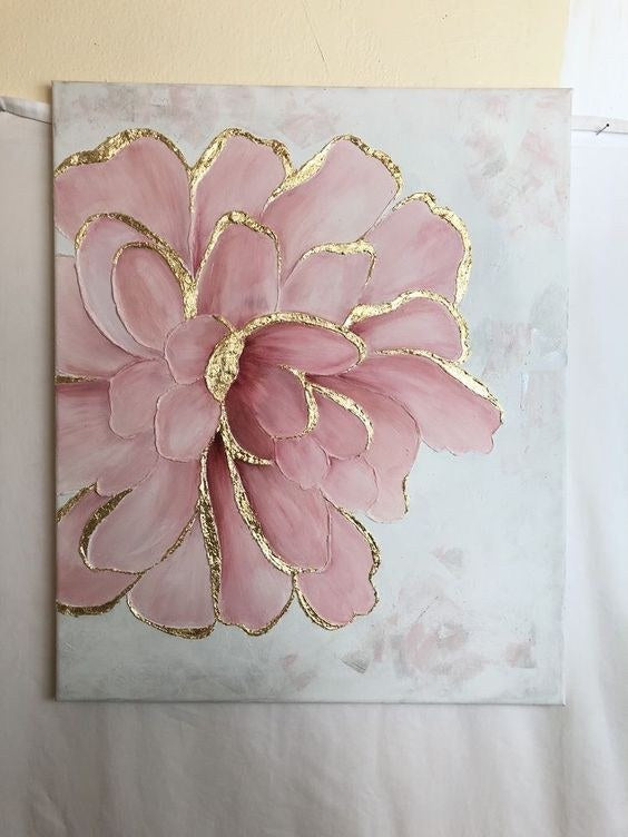 Pink Bloom, gold leaf texture