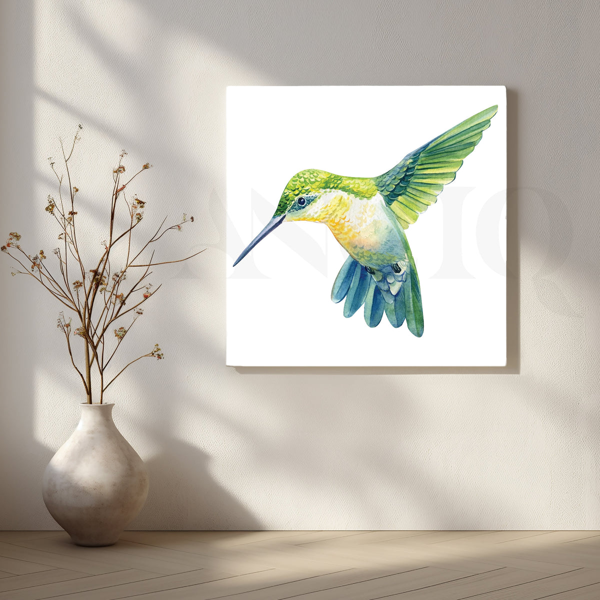 Playful Hummingbirds Canvas Artwork – Asha Art Studio
