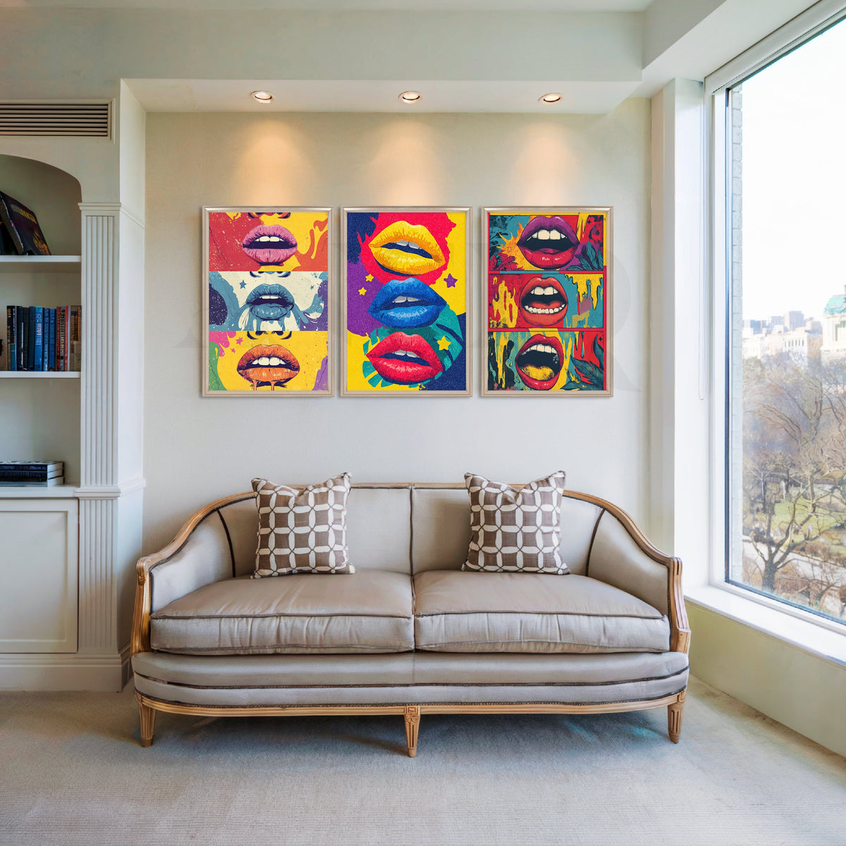 Vibrant Pop Lips Gallery Wall – Set of 3 Pop Art Canvas Artworks – Asha Art Studio – Image 4