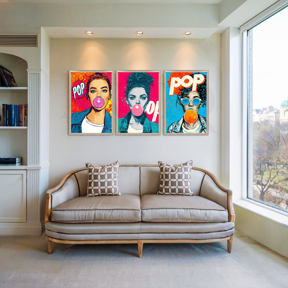 Bubblegum Pop Trio Gallery Wall – Set of 3 Pop Art Canvas Artworks – Asha Art Studio – Image 4