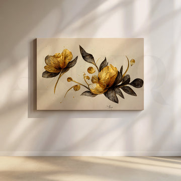Elegant Golden Floral Canvas Artwork – Asha Art Studio